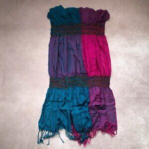 NWOT Magical Scarf Bold Teal Blue Magenta Pink Purple India Vibes Tassels Fringe